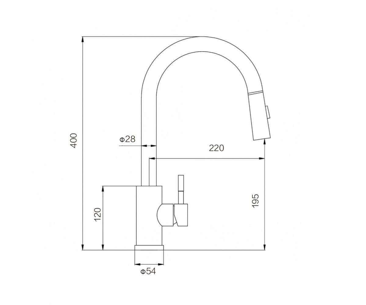 Смеситель для кухни VBI FLUSSO BLACK  055000BL:Чертеж 