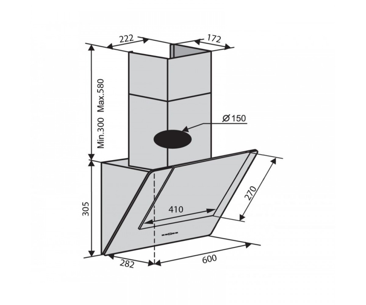 Вытяжка кухонная  DIAMOND 60 WH (700) PB:Чертеж 