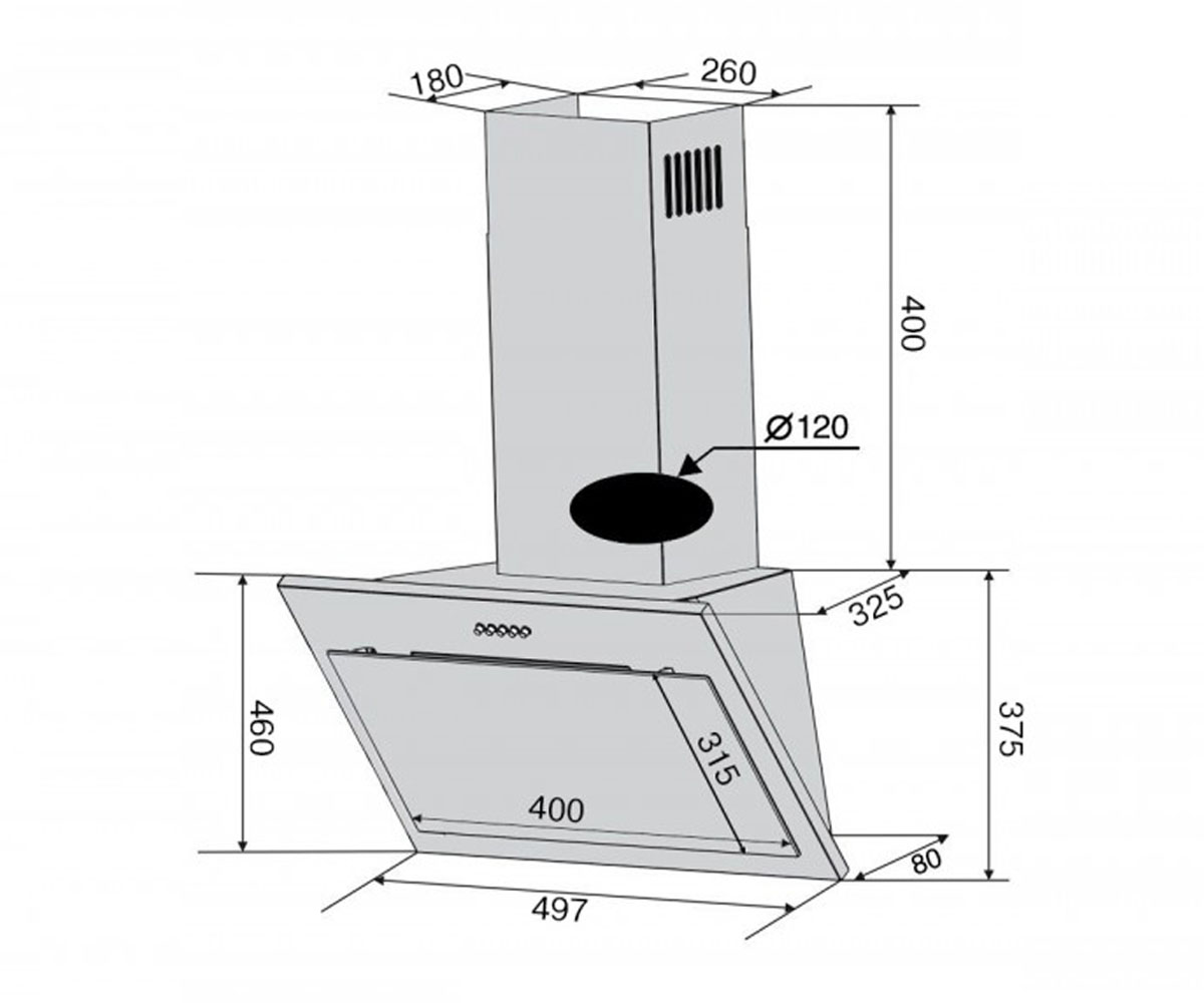 Наклонная вытяжка  FIORE 50 WH (750) PB:Чертеж 