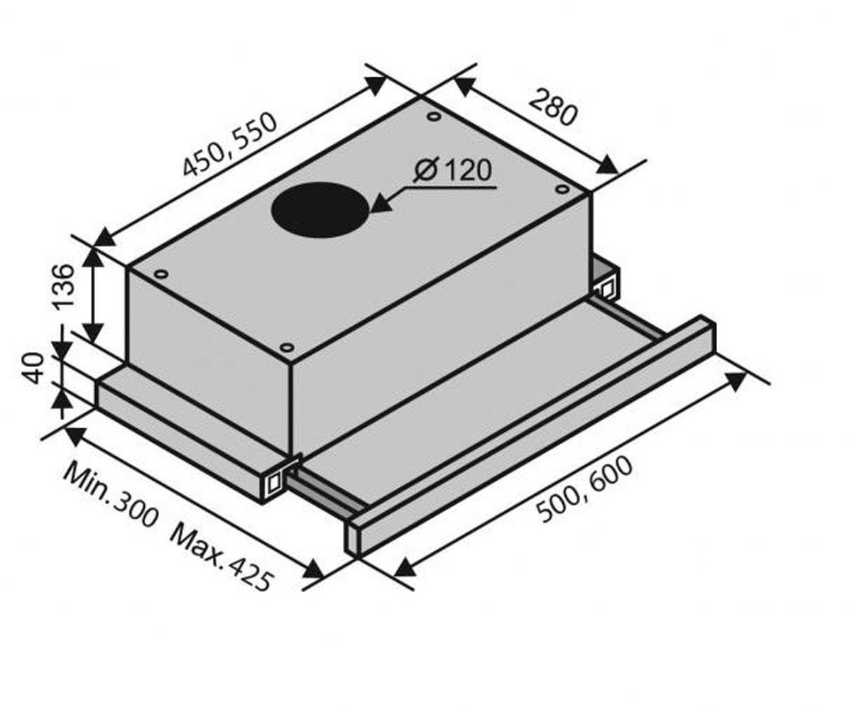 Вытяжка кнопочная кухонная  GARDA 50 INOX (650) IT:Чертеж 