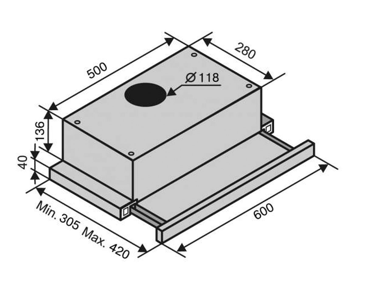 Вытяжка телескопическая 60 см  GARDA 60 BR (750) SMD LED:Чертеж 