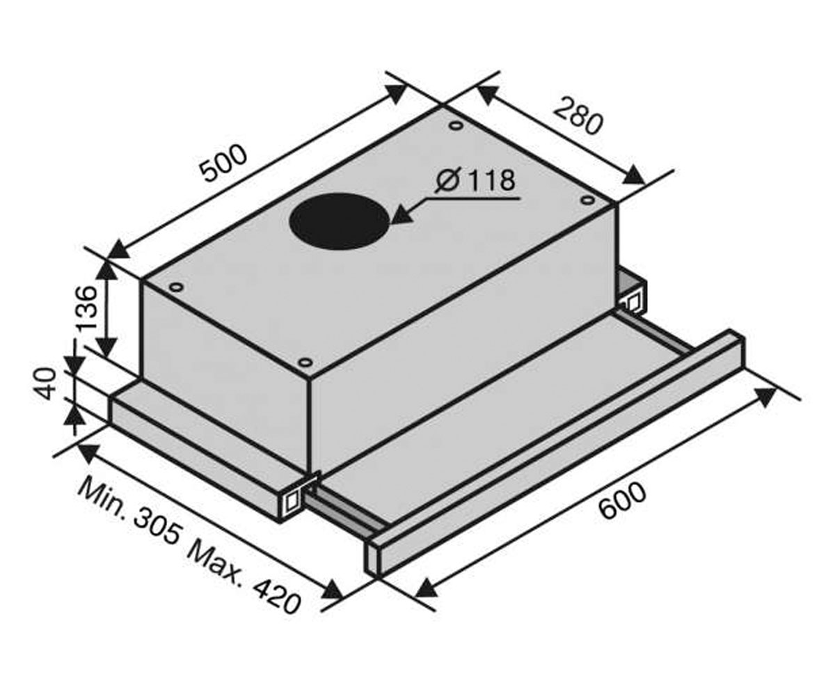 Вытяжка телескопическая 60 см  GARDA 60 INOX (800) SMD LED:Чертеж 