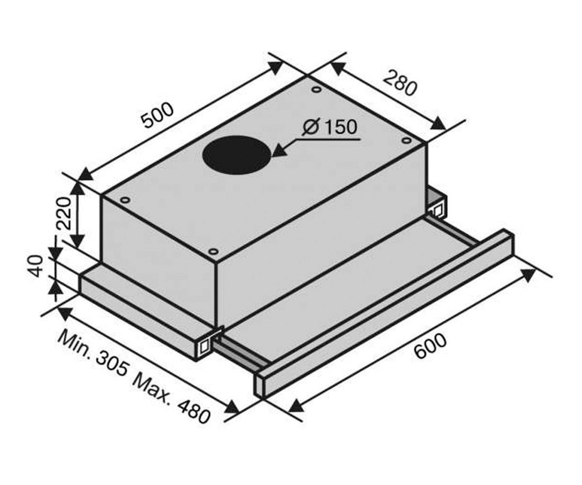 Вытяжка телескопическая 60 см  GARDA 60 WH (1300) SMD LED:Чертеж 