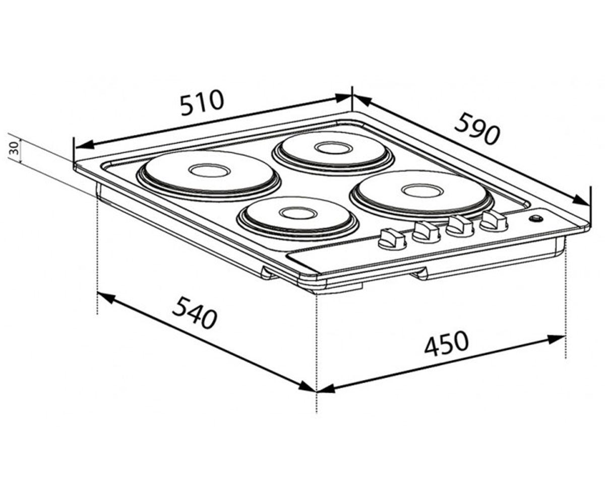 Варочная электроповерхность 590х510 мм  HE 604 INOX 1:Чертеж 