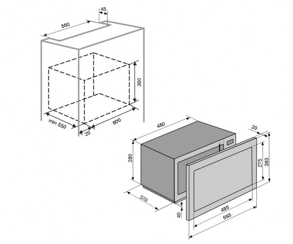 Сенсорная микроволновка  MWBI 23 G X:Чертеж 