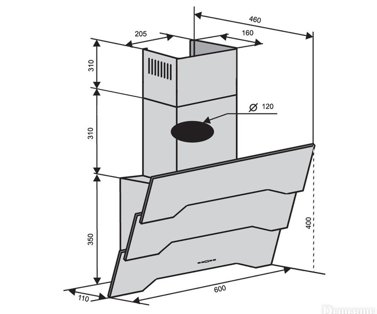 Вытяжка с таймером 600 мм  PIEMONTE 60 WH (750) TC:Чертеж 