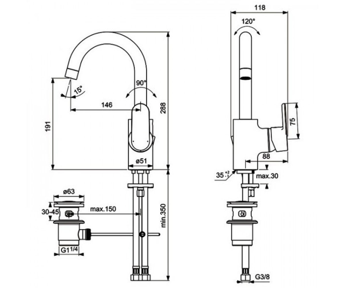 Смеситель для раковины  VITO B0410AA:Чертеж 