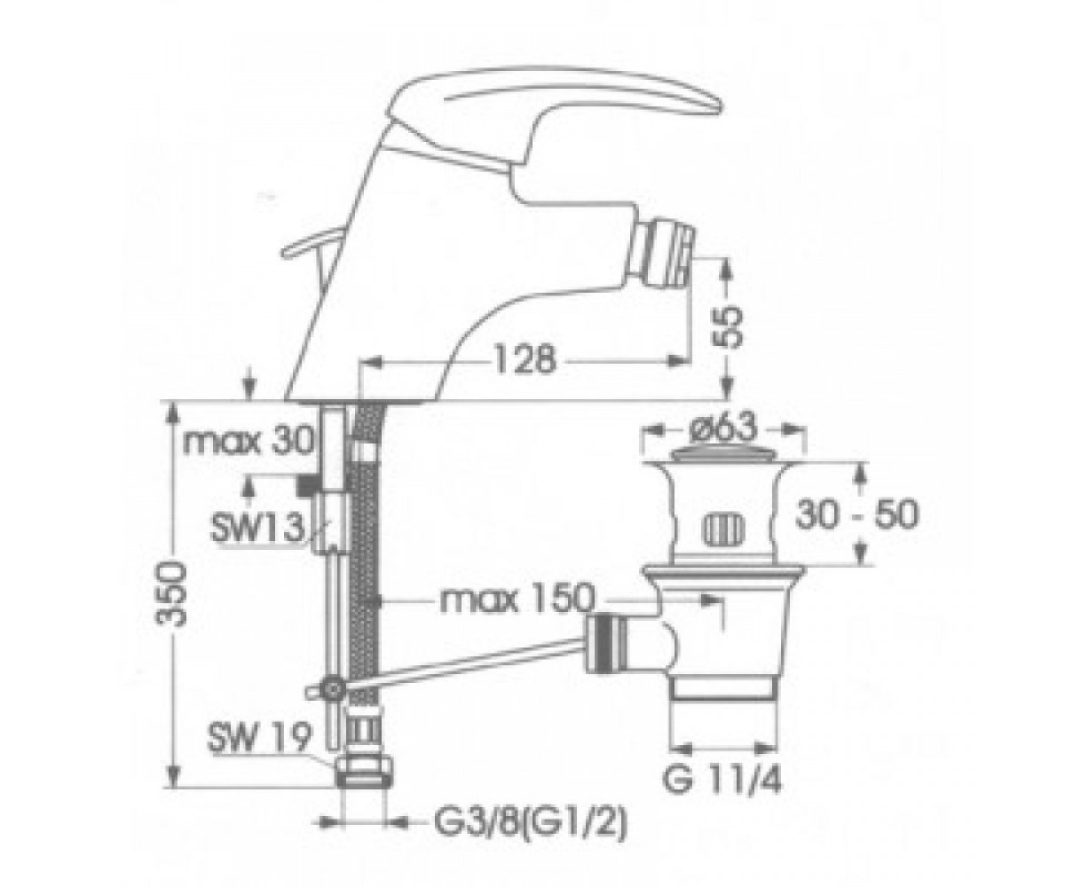 Смеситель для биде  TARNER B2653AA:Чертеж 