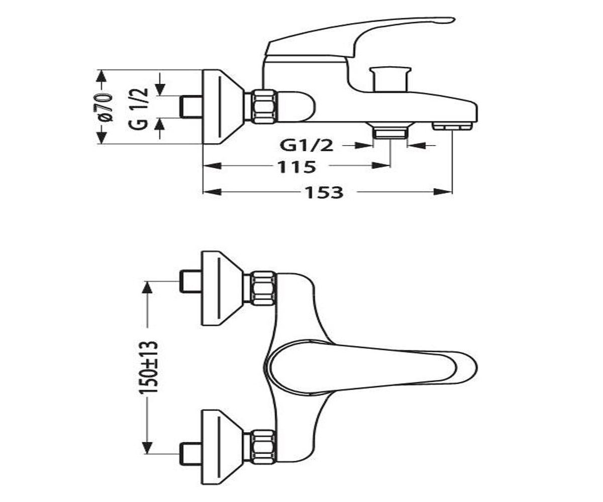 Смеситель для ванны  TARNER B2664AA:Чертеж 