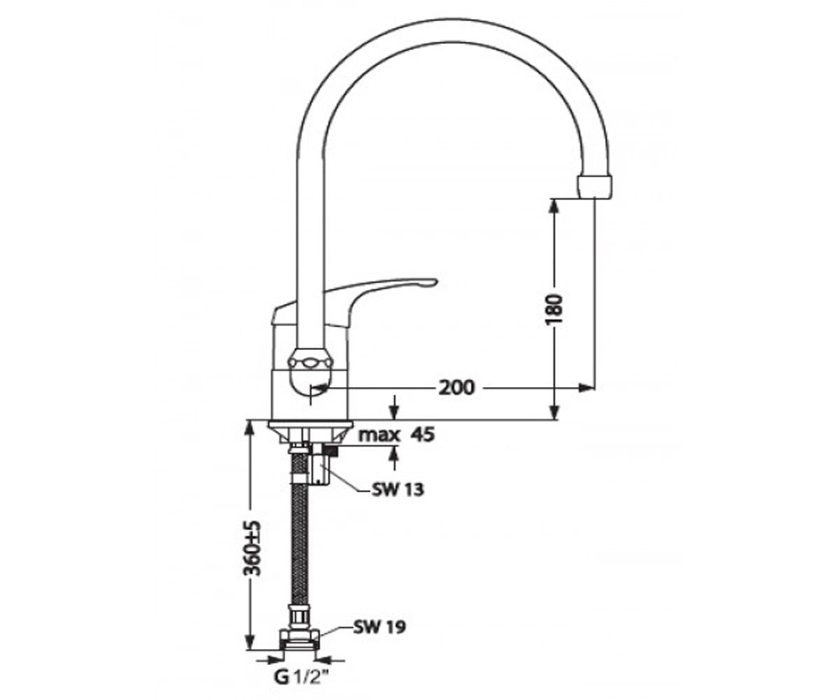 Смеситель для кухни  TARNER B2669AA:Чертеж 