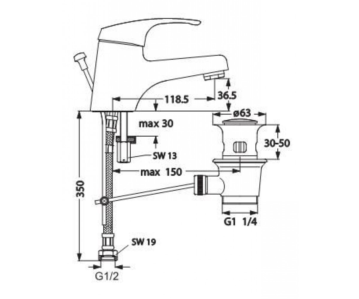 Смеситель для умывальника  TARNER B2670AA:Чертеж 