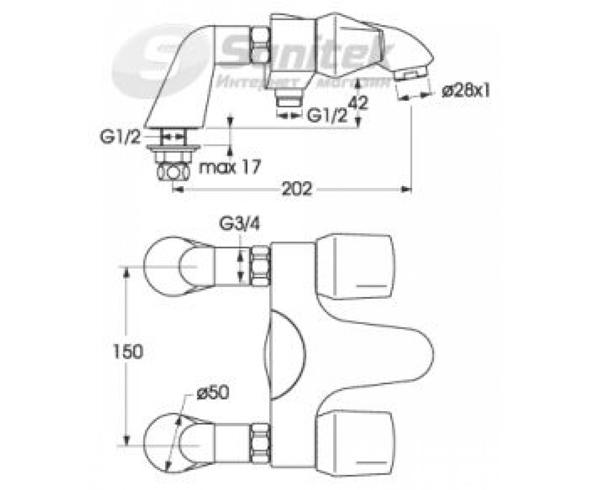 Смеситель для ванны  AHAT B2729AA:Чертеж 