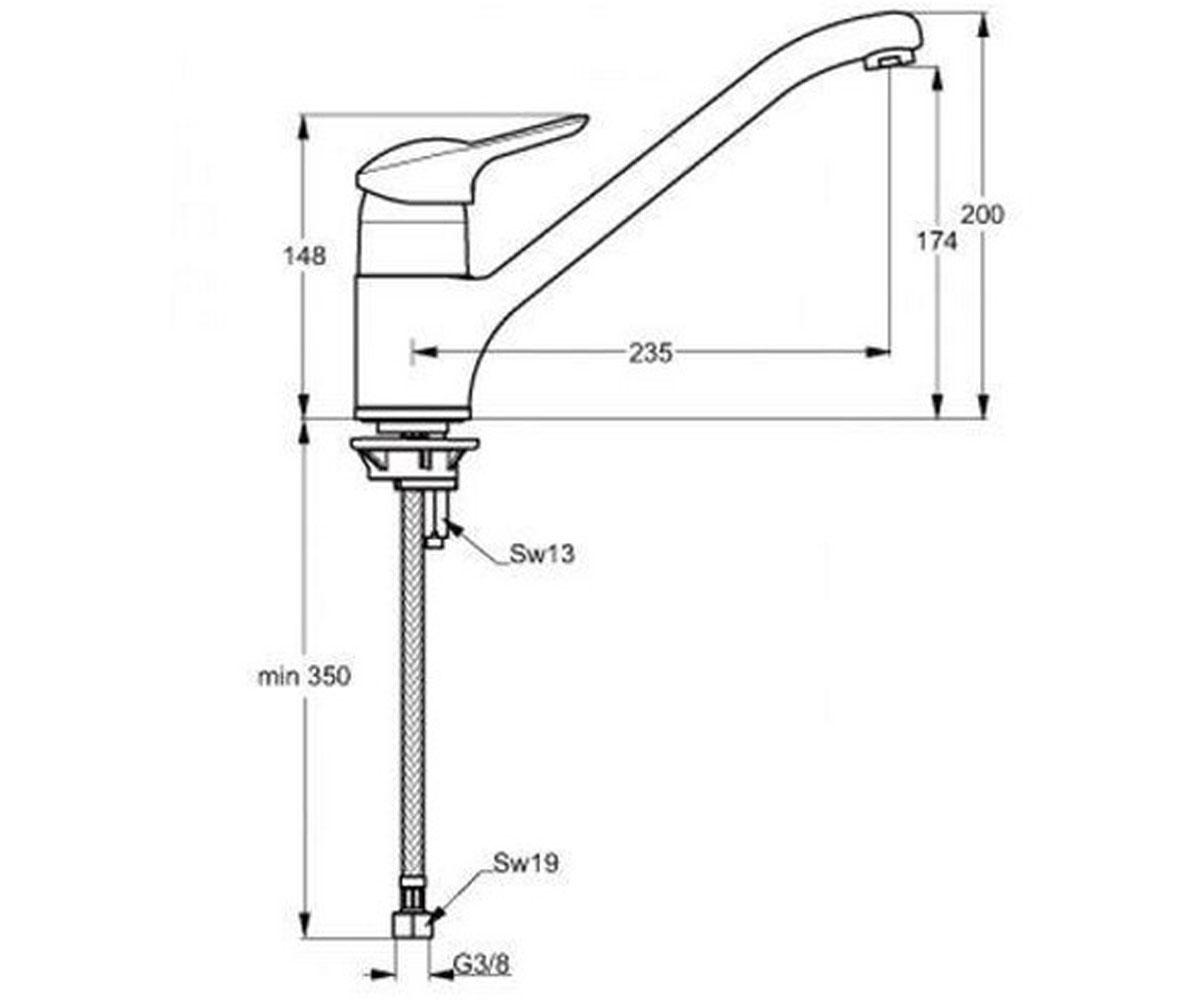 Смеситель для кухни  SEVA LIGHT B8951AA:Чертеж 