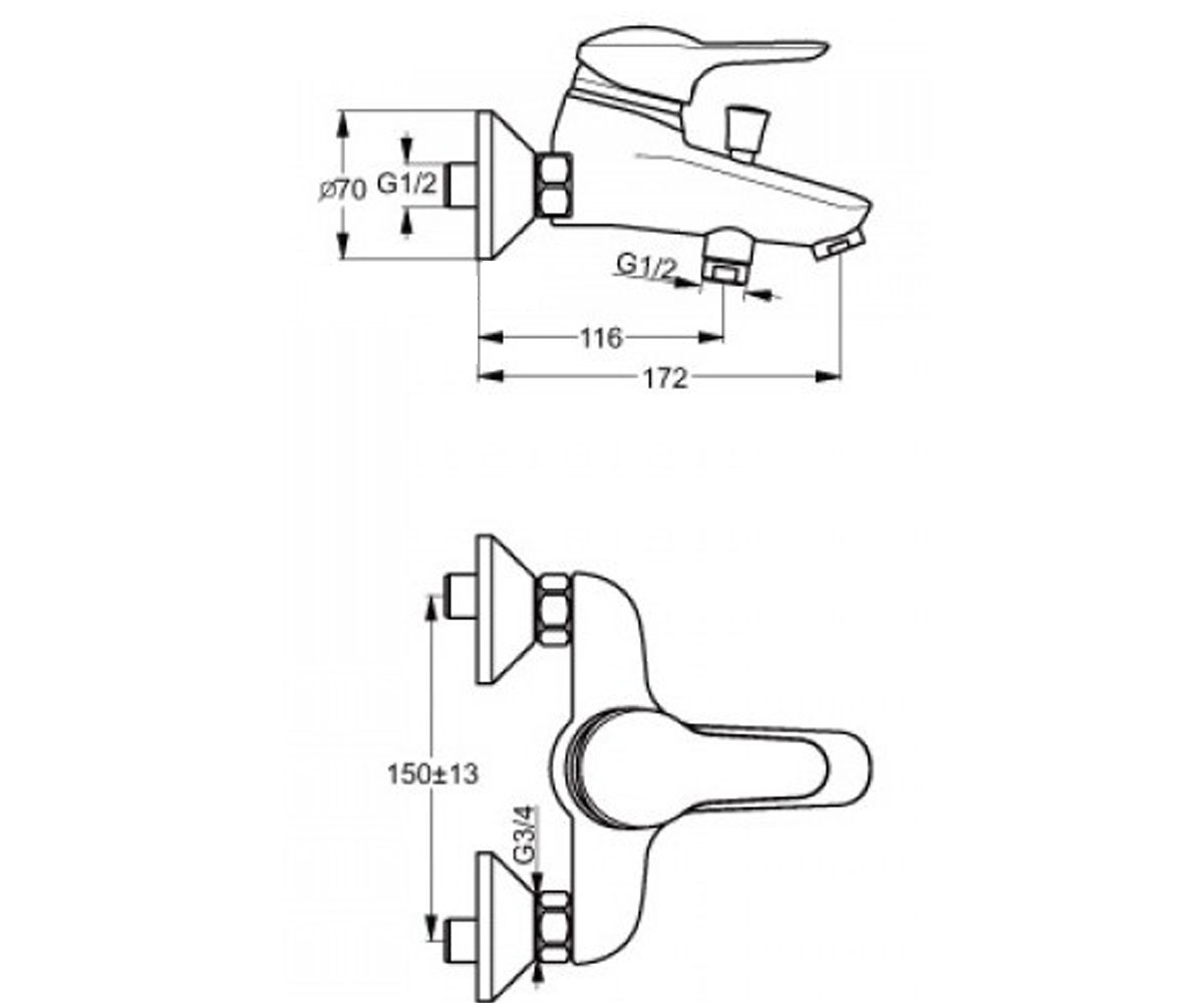 Смеситель для ванны  SEVA LIGHT B8952AA:Чертеж 