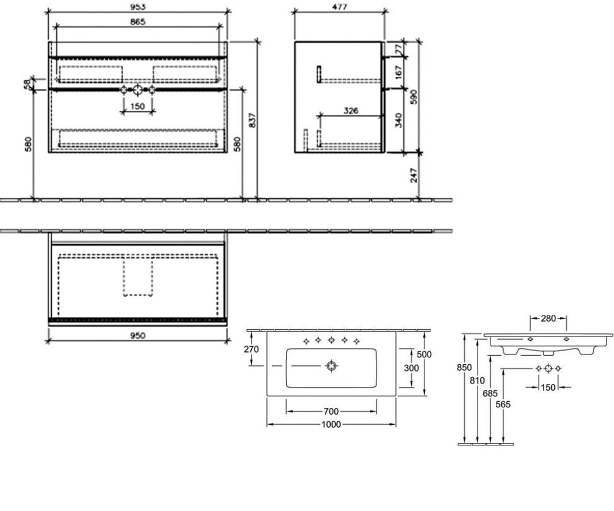 Тумба с раковиной  VENTICELLO 4104A92602DH:Чертеж 
