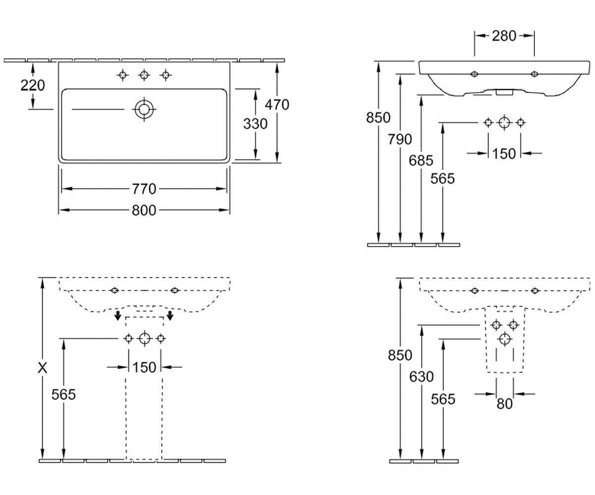 Раковина подвесная 800x470  AVENTO 415680R1:Чертеж 