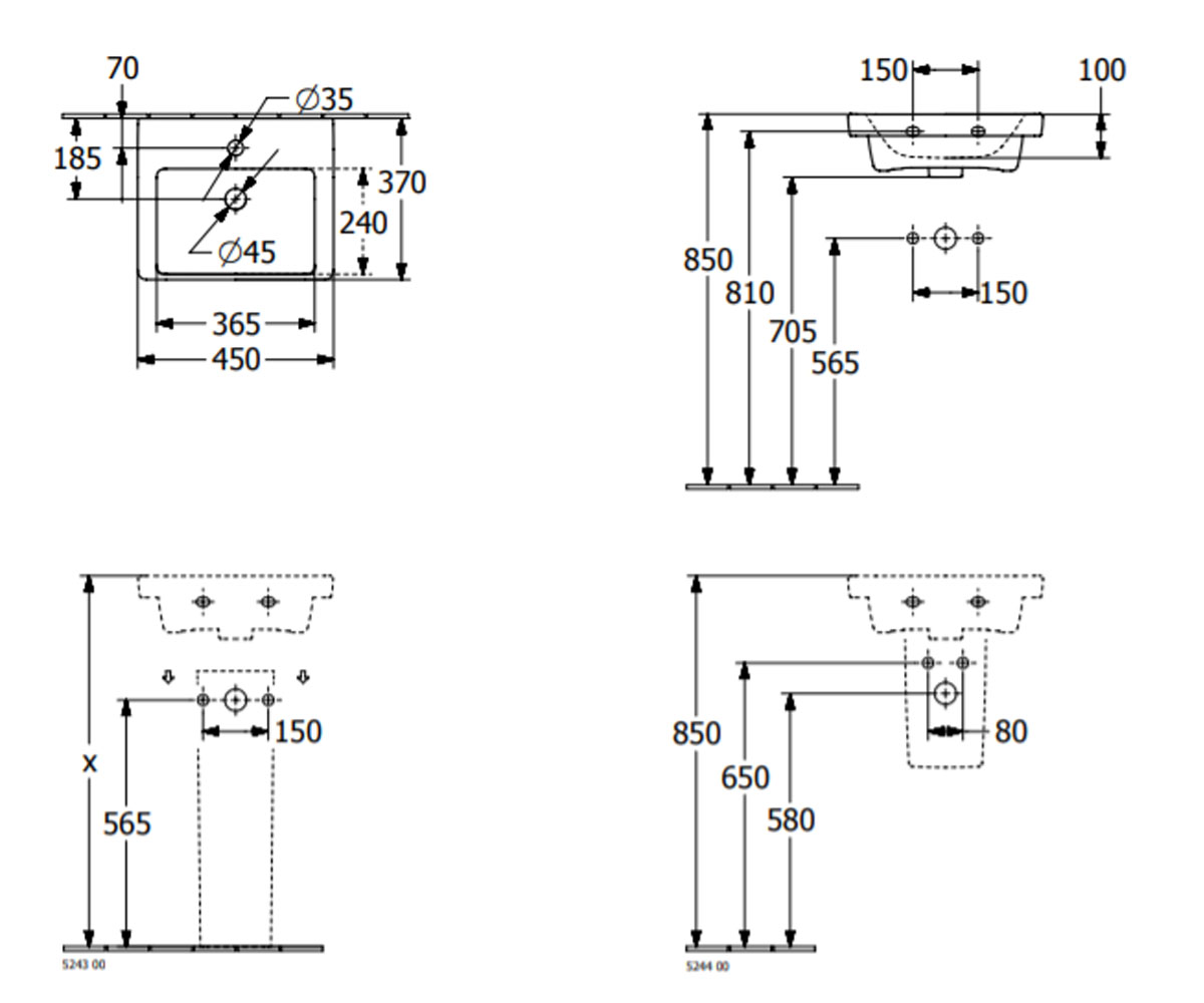 Прямоугольный умывальник  SUBWAY 3.0 43704501:Чертеж 