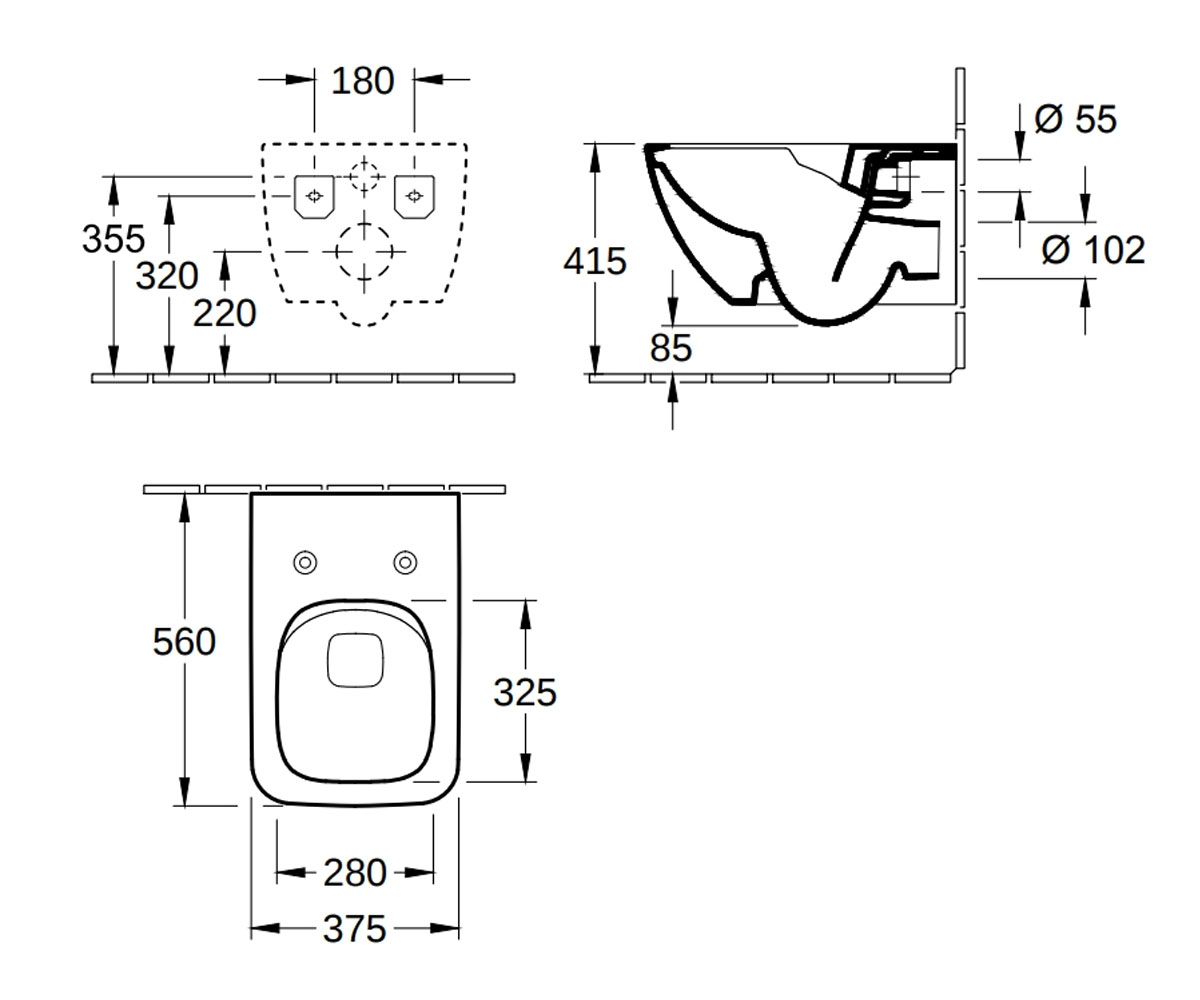 Безободковый унитаз с сиденьем  VERITY LINE 4615RL01:Чертеж 
