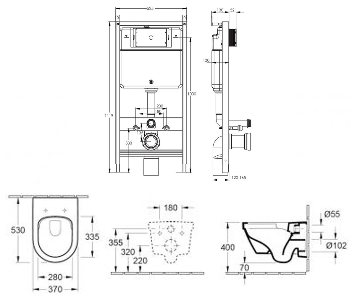 Унитаз с инсталляцией 3 в 1  ARCHITECTURA 4694HR01+212010:Чертеж 