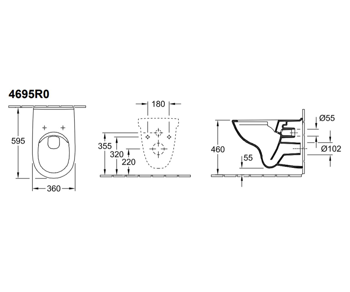 Безободковый унитаз  O.NOVO VITA 4695R0T1:Чертеж 