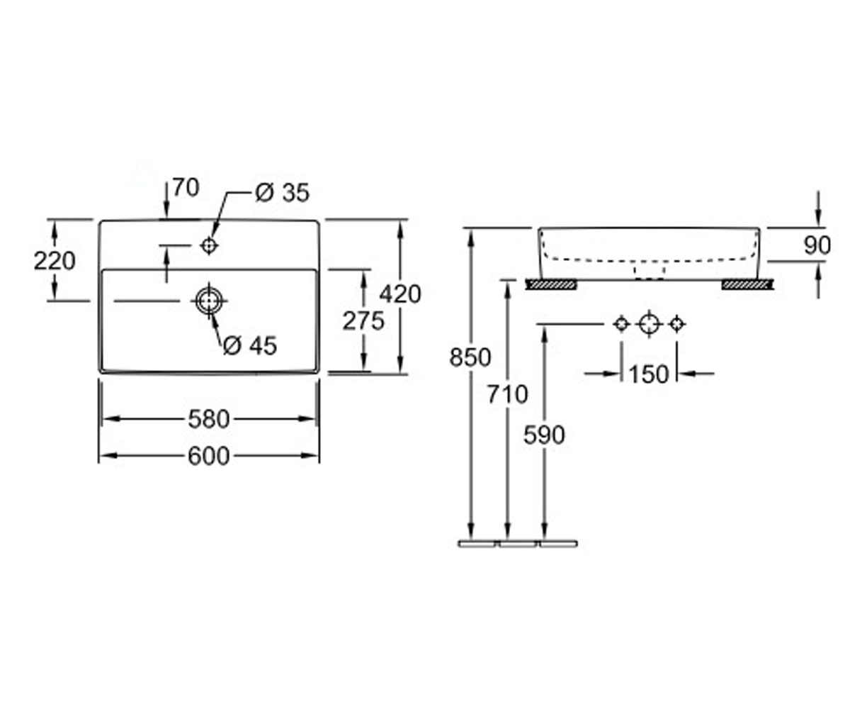 Раковина на столешницу 60 см  MEMENTO 4A076001:Чертеж 