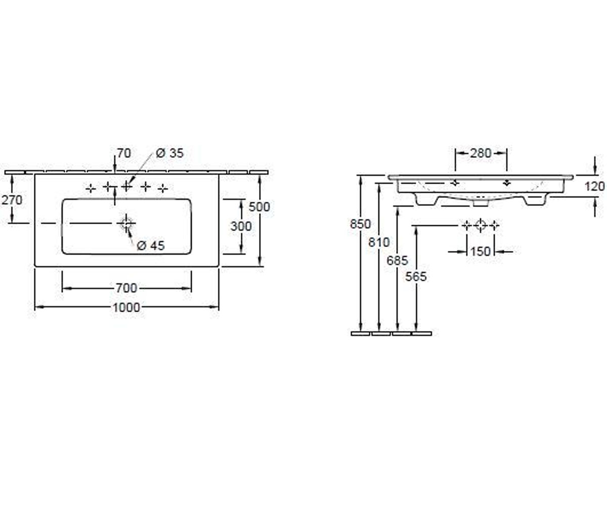 Раковина прямоугольная  VERITY LINE 4A12AL01:Чертеж 