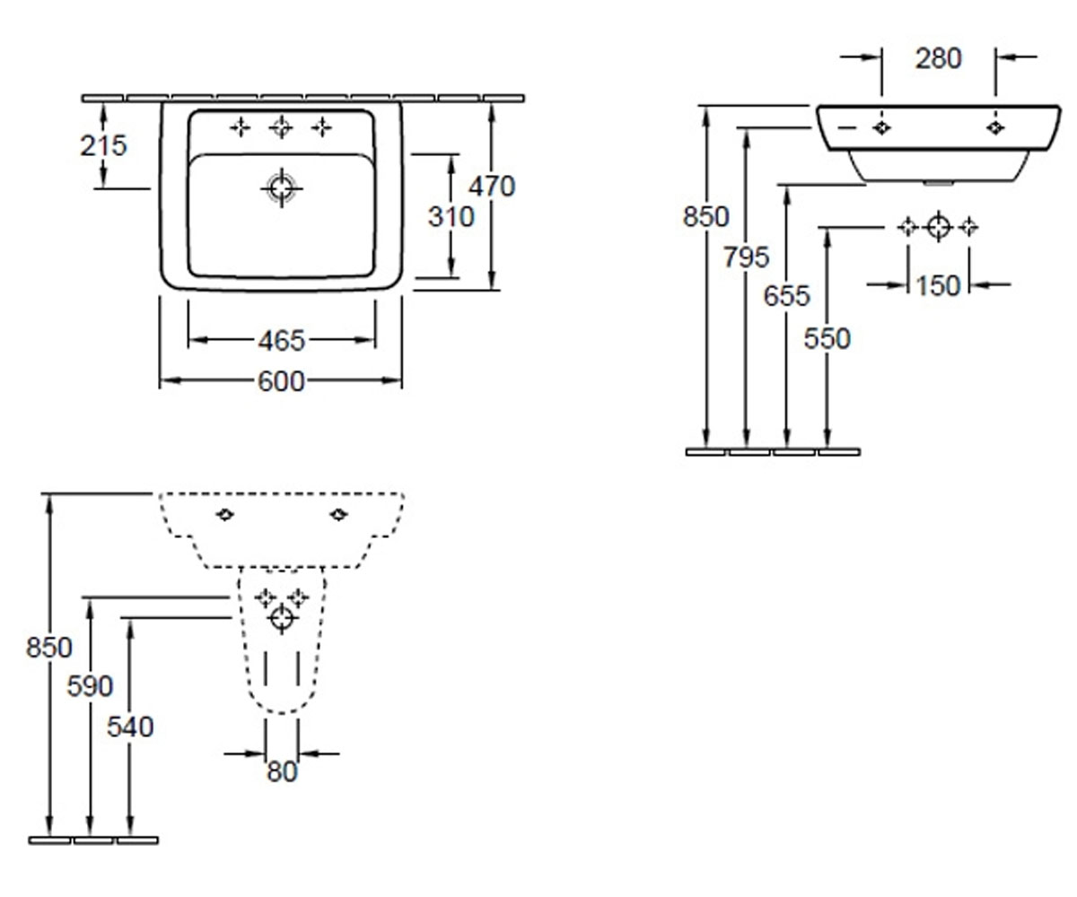 Раковина прямоугольная  VERITY DESIGN 51036001:Чертеж 