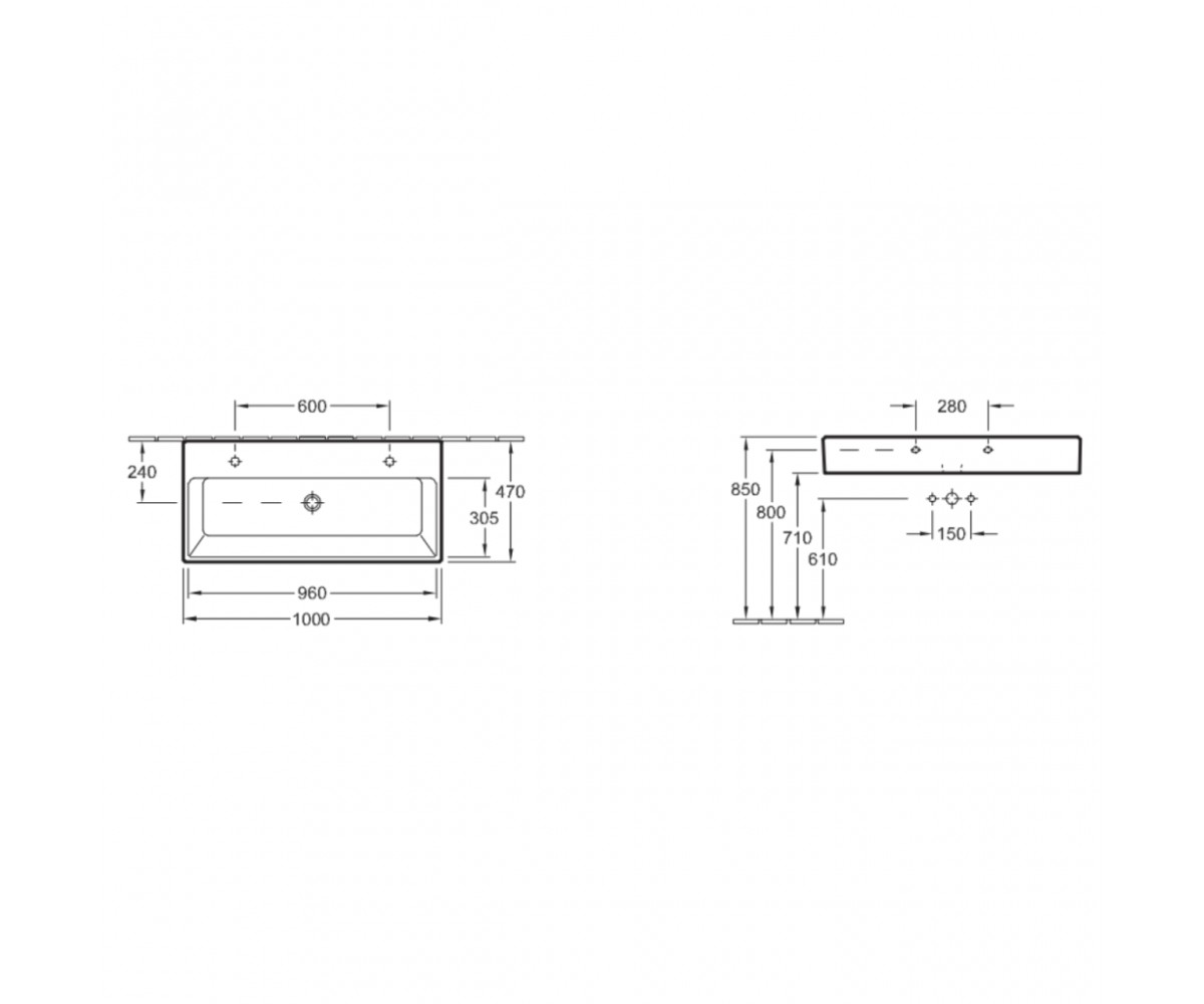MEMENTO умивальник 100*47см, з 2 отв, без переливу, White Alpin CeramicPlus  MEMENTO 5133A1R1:Чертеж 
