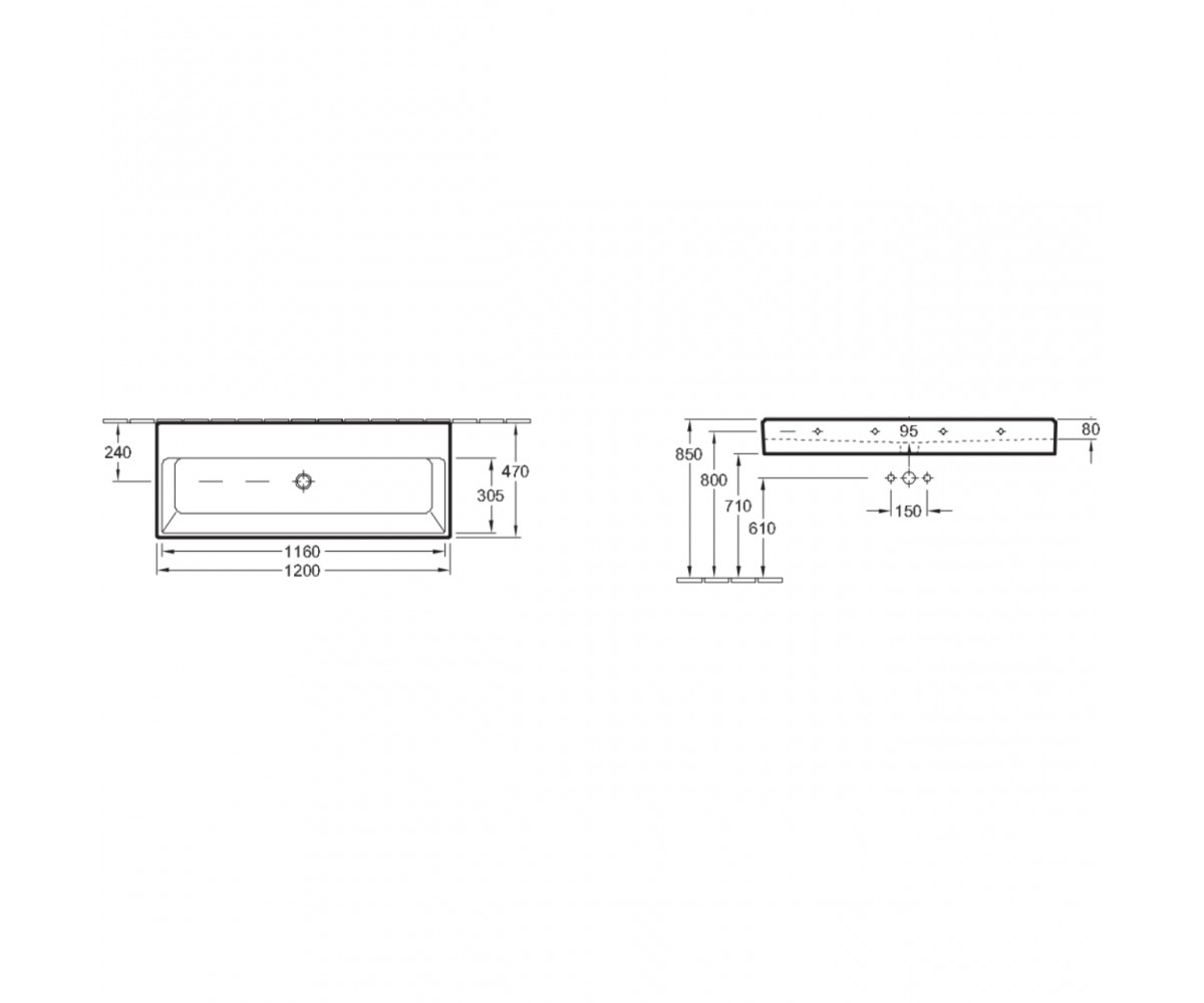 MEMENTO умивальник 120*47см без отв, з переливом, White Alpin CeramicPlus  MEMENTO 5133C6R1:Чертеж 