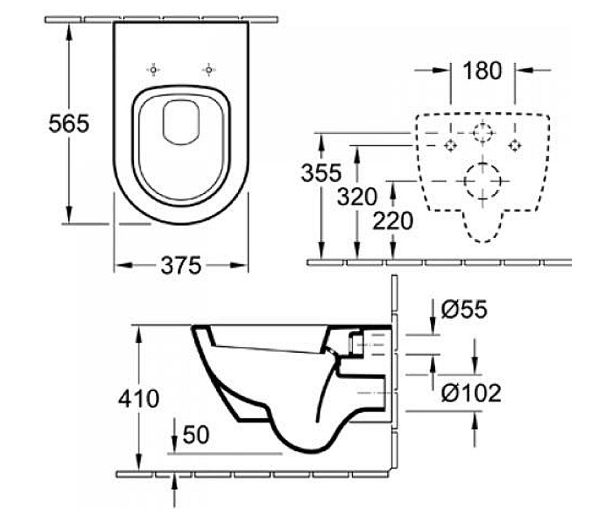 Чаша подвесного унитаза + крышка мягкого закрывания  SUBWAY 2.0 56001001+9M68S101:Чертеж 