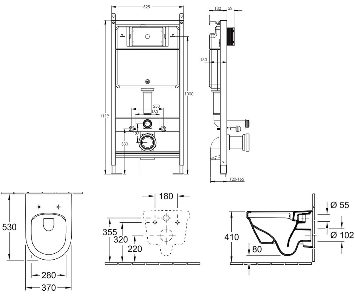 Унитаз с инсталляцией 3 в 1  ARCHITECTURA 5684HR01+212010:Чертеж 