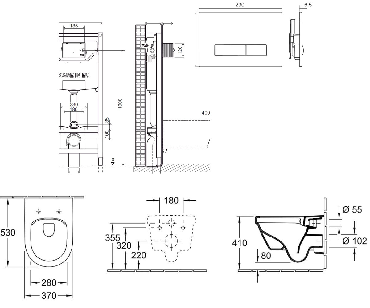Унитаз с инсталляцией 3 в 1  ARCHITECTURA 5684HR01+I9120:Чертеж 