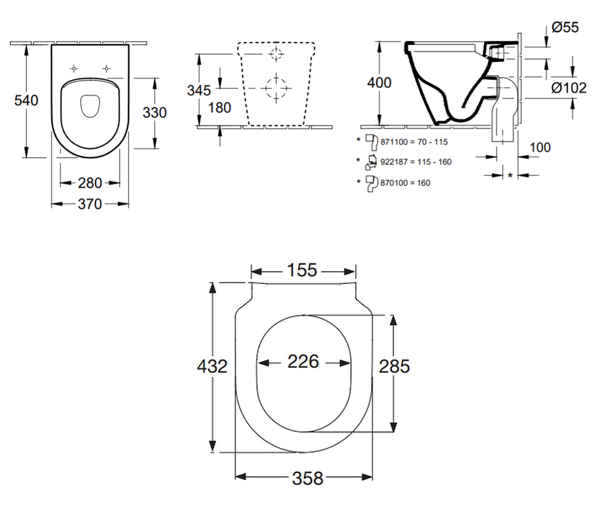 Унитаз с сиденьем  ARCHITECTURA 5690R001+9M70S101:Чертеж 