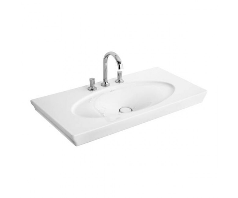 LA BELLE стаканчик меблевий 3-отворний 100*49см, без переливу, білий Alpin CeramicPlus VILLEROY & BOCH LA BELLE 6124AUR1 6124AUR1