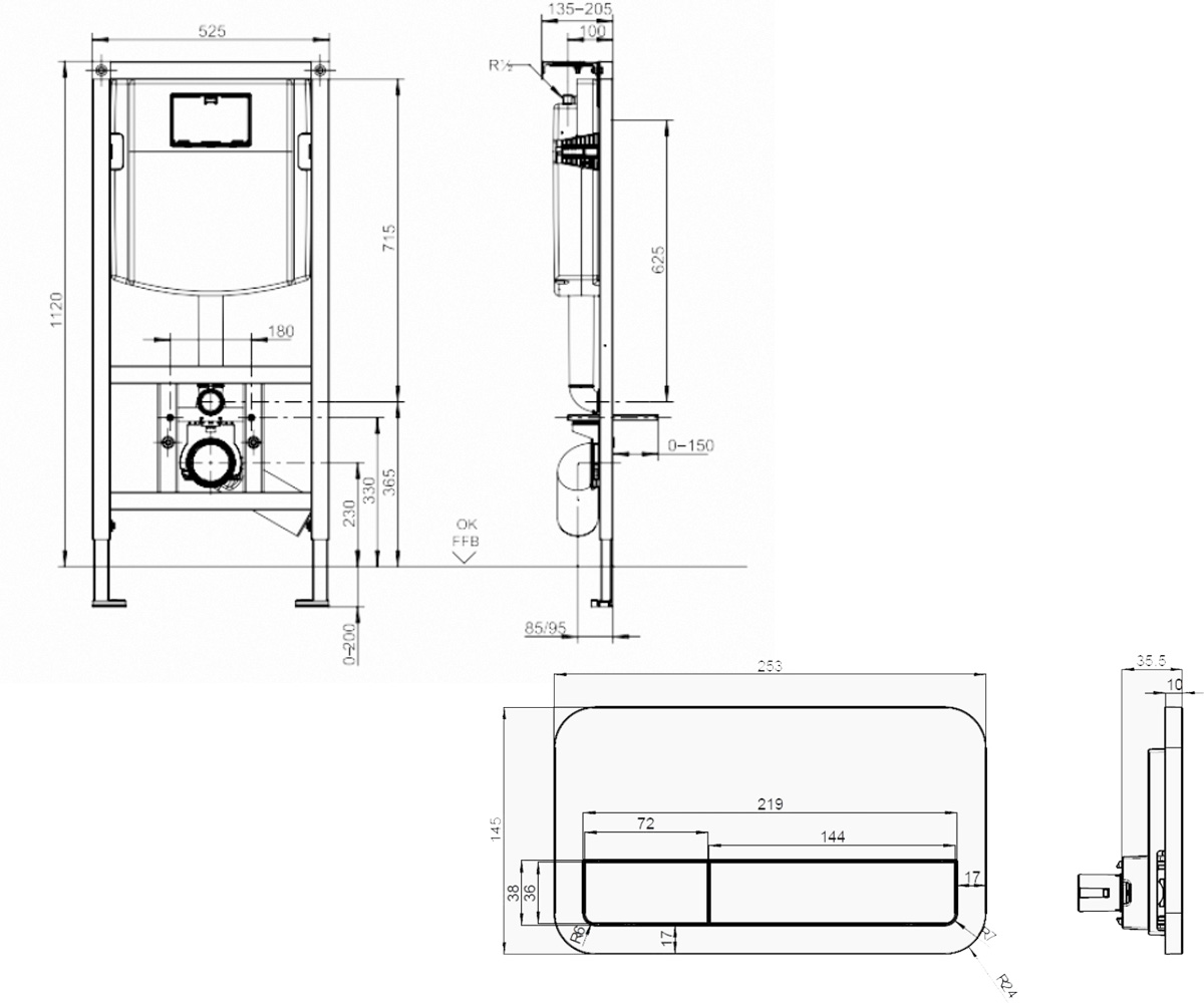 Инсталляция с клавишей  VICONNECT 92246100+92249061:Чертеж 