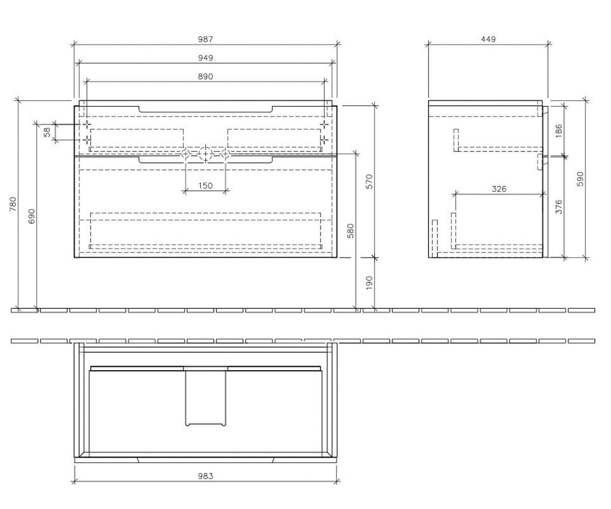 Тумба под раковину  SUBWAY 2.0 A91500DH:Чертеж 
