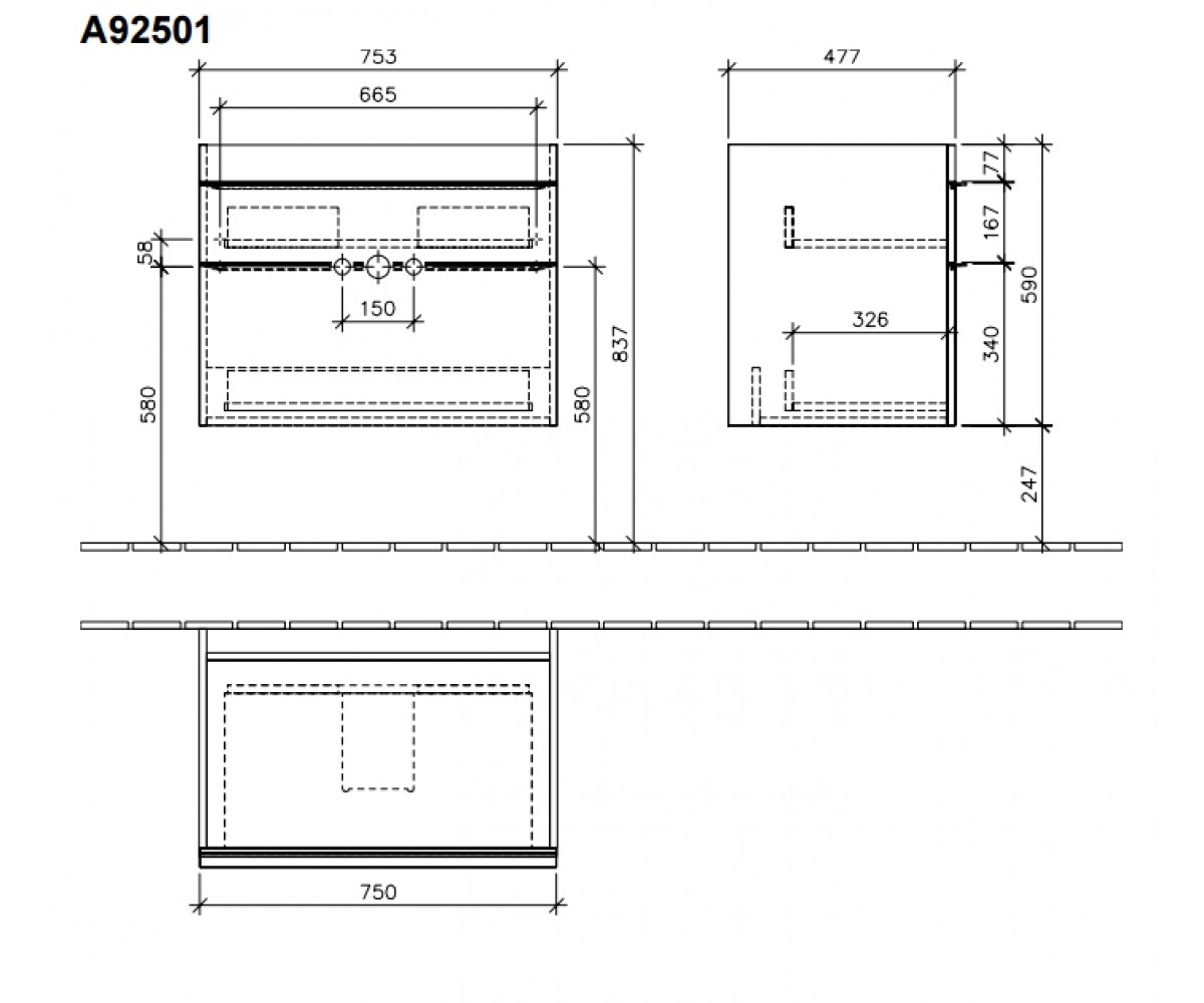 Тумба под умывальник  VENTICELLO A92501MS:Чертеж 