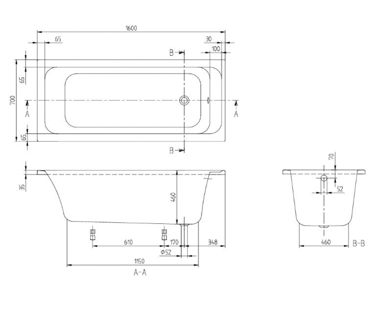 Ванна  ARCHITECTURA UBA167ARA2V-01:Чертеж 