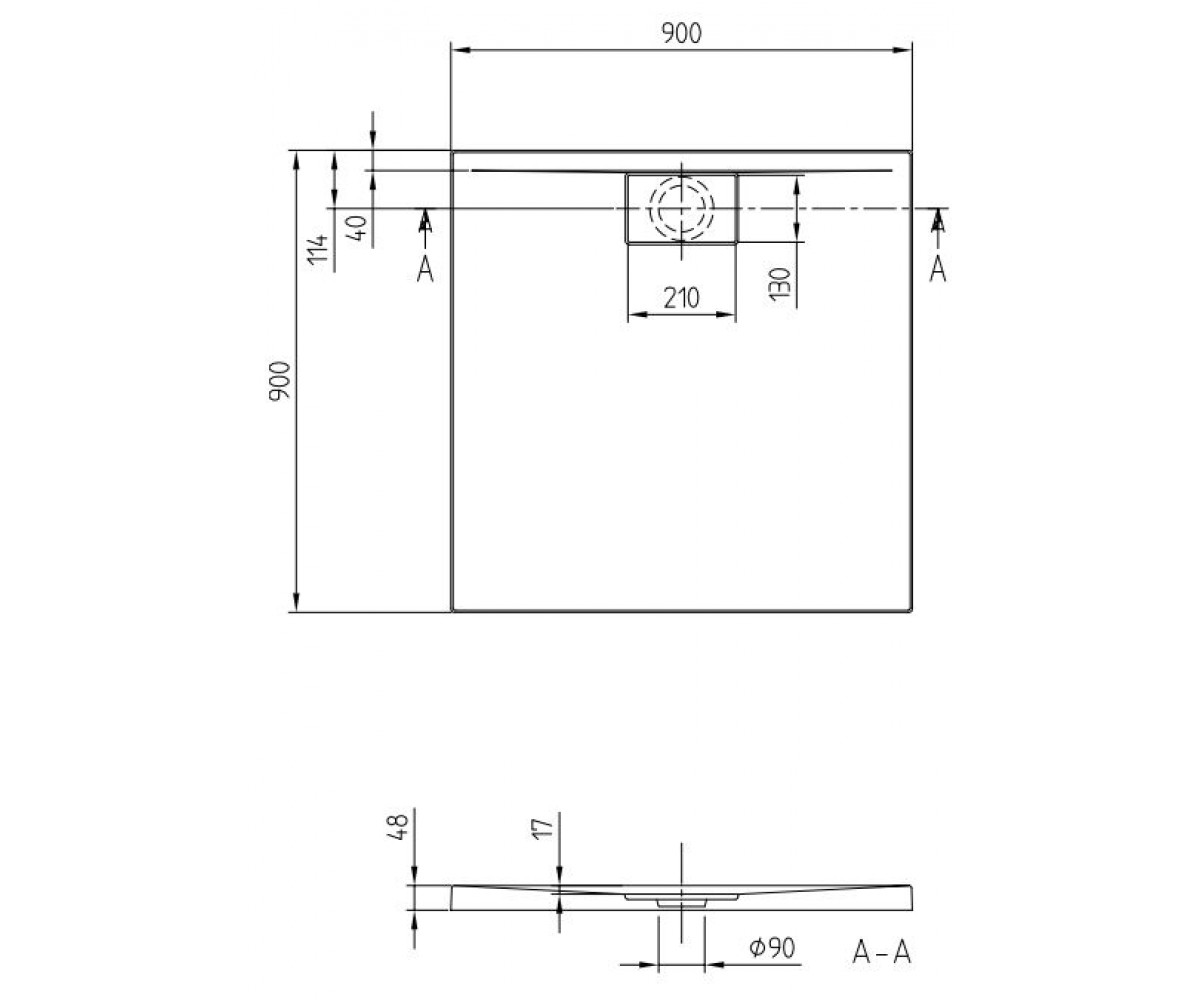 Душевой поддон 90х90 см  ARCHITECTURA UDA9090ARA148V-01:Чертеж 