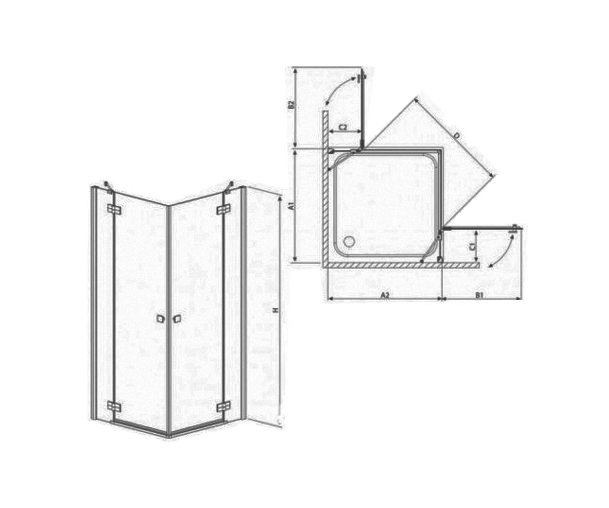 Душевая дверь с перегородкой  FRAME TO FRAME UDW9090SKA130V-61:Чертеж 