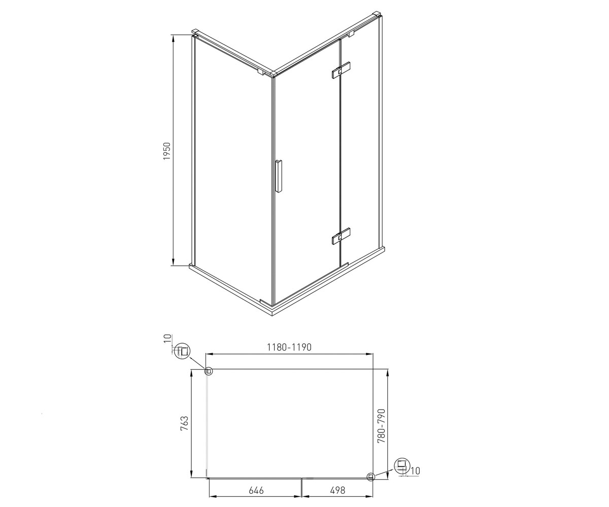 Кабинка правосторонняя 120х80 см  NEMO 10-22-171RGLASS:Чертеж 