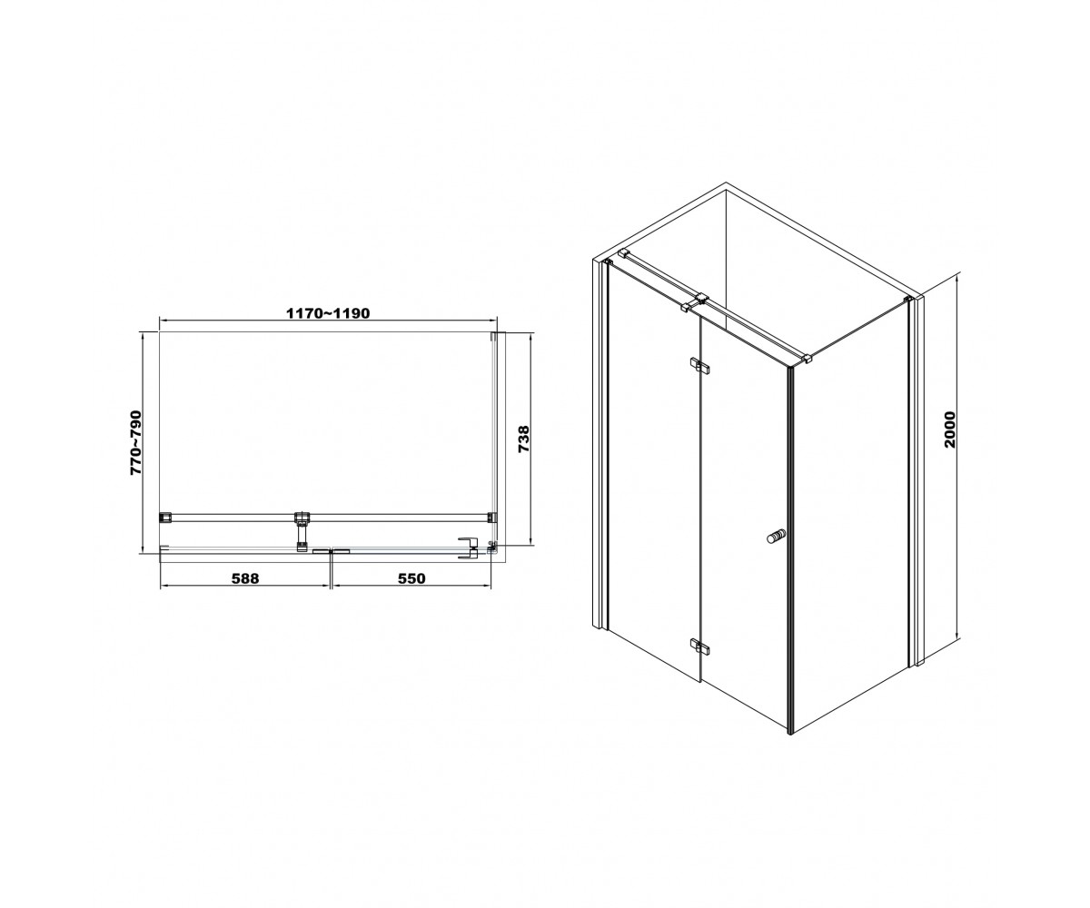 Левосторонняя кабина 120х80 см  LIBRA 10-22-908LGLASS:Чертеж 