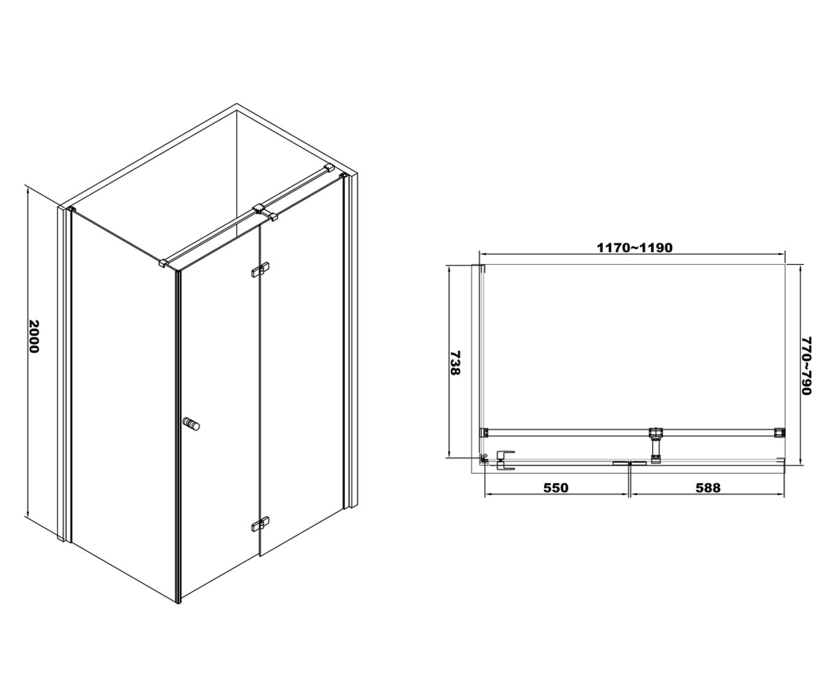 Правосторонняя кабина 120х80 см  LIBRA 10-22-908RGLASS:Чертеж 