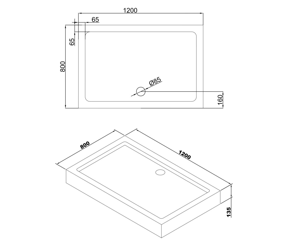 Акриловый поддон 120х80 см  LIBRA 10-22-908TRAY:Чертеж 
