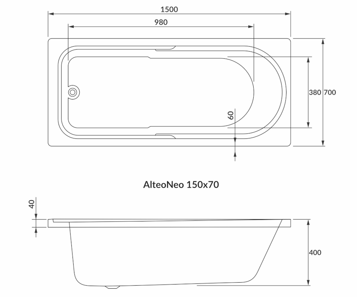 Ванна акриловая  ALTEA NEO 1228.001570:Чертеж 