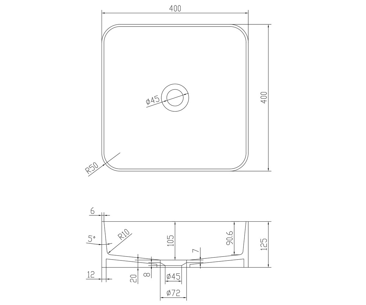 Раковина накладная 40 см  SOLID SURFACE 13-40-210:Чертеж 