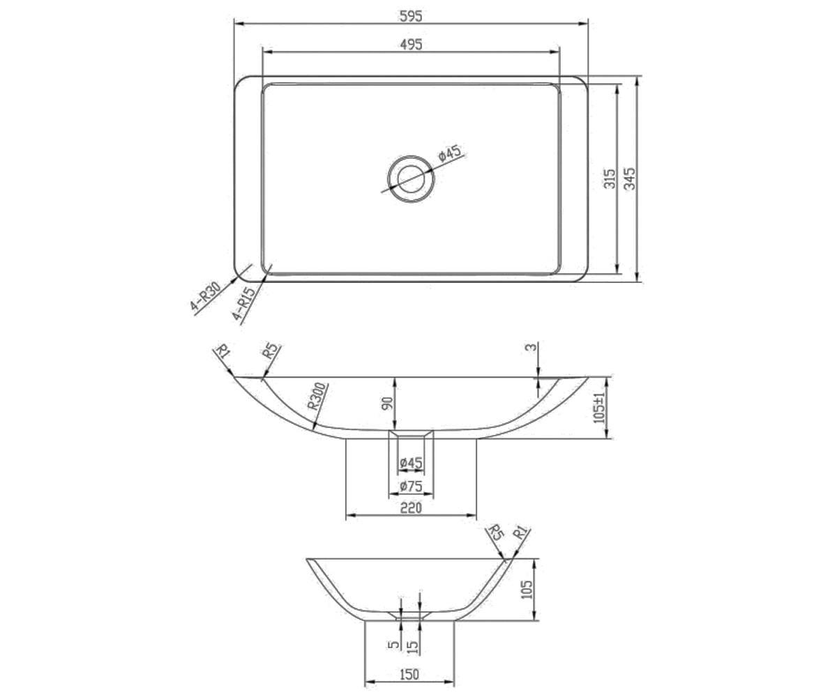 Раковина накладная  SOLID SURFACE 13-40-859:Чертеж 