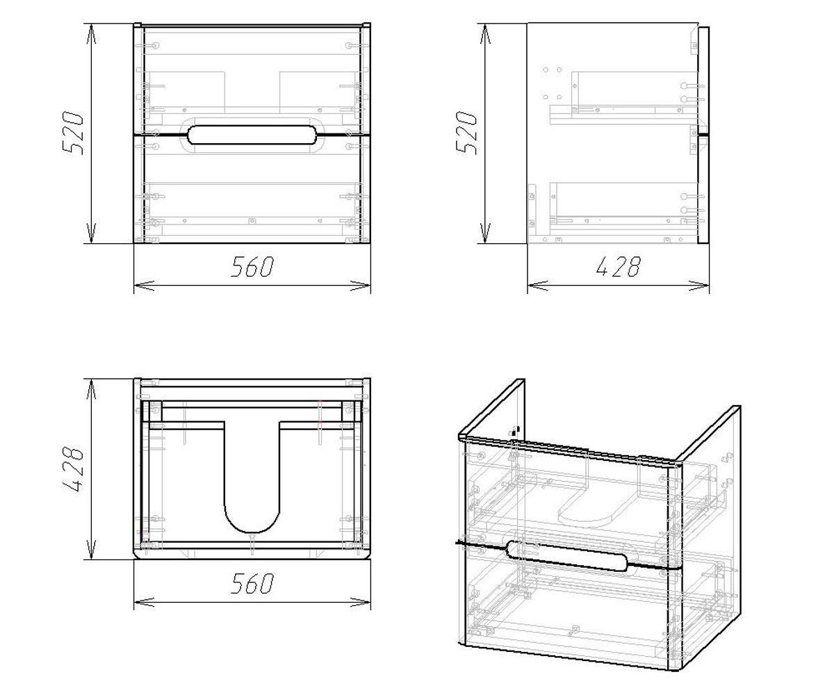 Тумба с раковиной 60 см  PUERTA 15-16-60G:Чертеж 