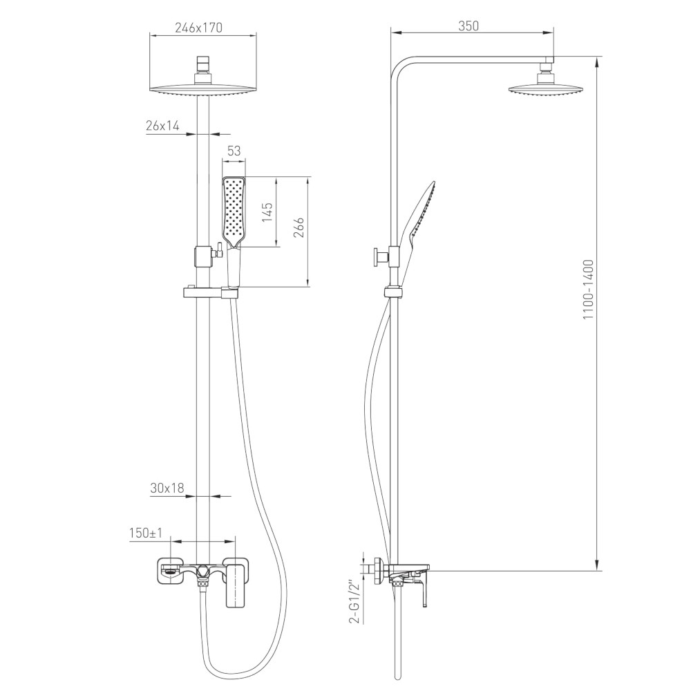 Душевая система  SISTEMA P 1584.090101:Чертеж 