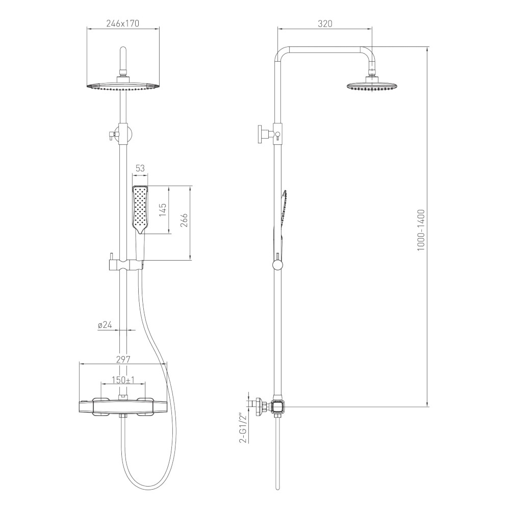 Душевая система  SISTEMA P 1584.090401:Чертеж 